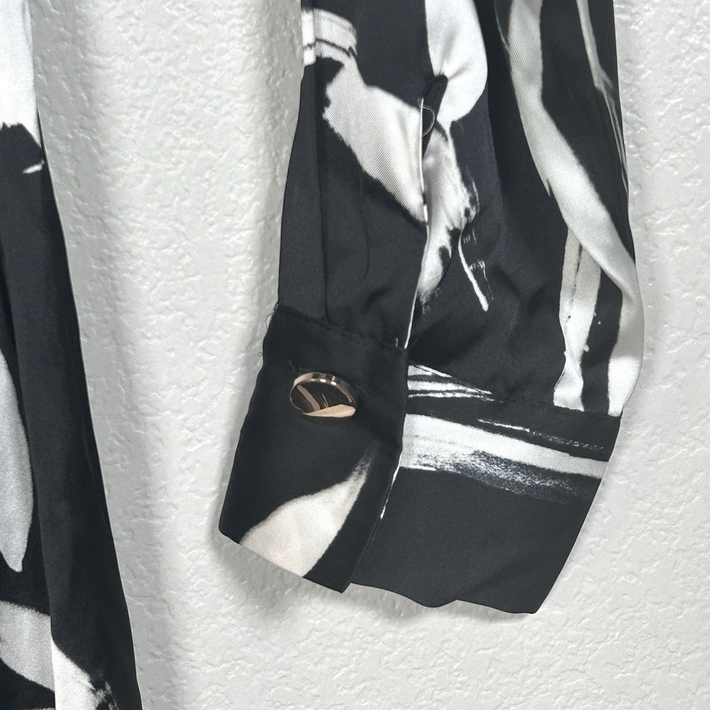 ZARA Floral Midi Derby Dress Womens Satin Floral Belted Black White Small NWT - Picture 5 of 9